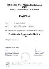 Zertifikat traditionelle chinesische Medizin TCM Dr. Martin Hoßfeld Aachen