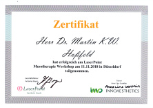Zertifikat ästhetische Mesotherapie aktuelle Therapien HP Dr Martin Hoßfeld